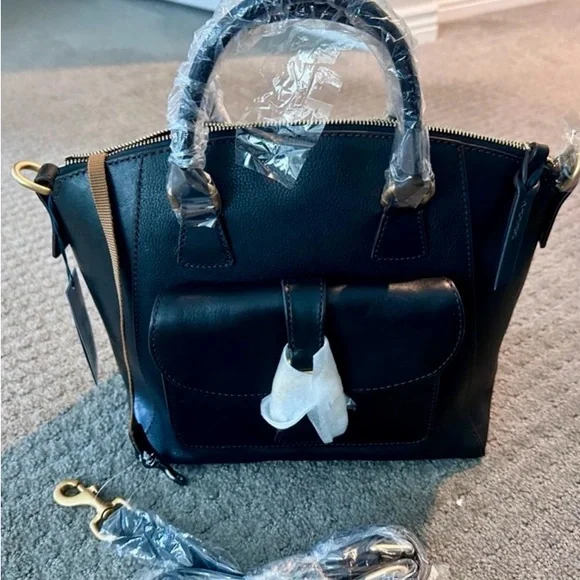 Dooney & Bourke Black and Gold Naomi Satchel with Textured Leather Finish - Picture 4 of 5